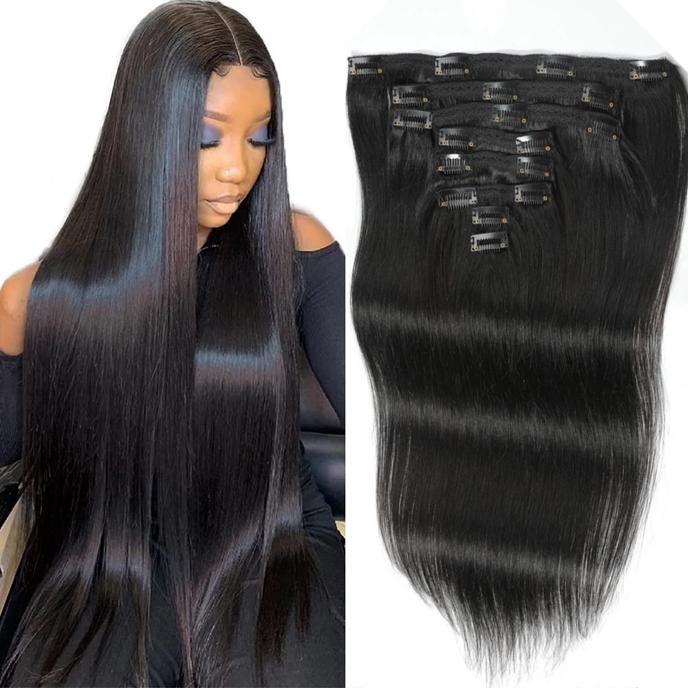 Clip In Straight Hair Extensio - Seamless Clip In Hair Extensions Human Hair review and price