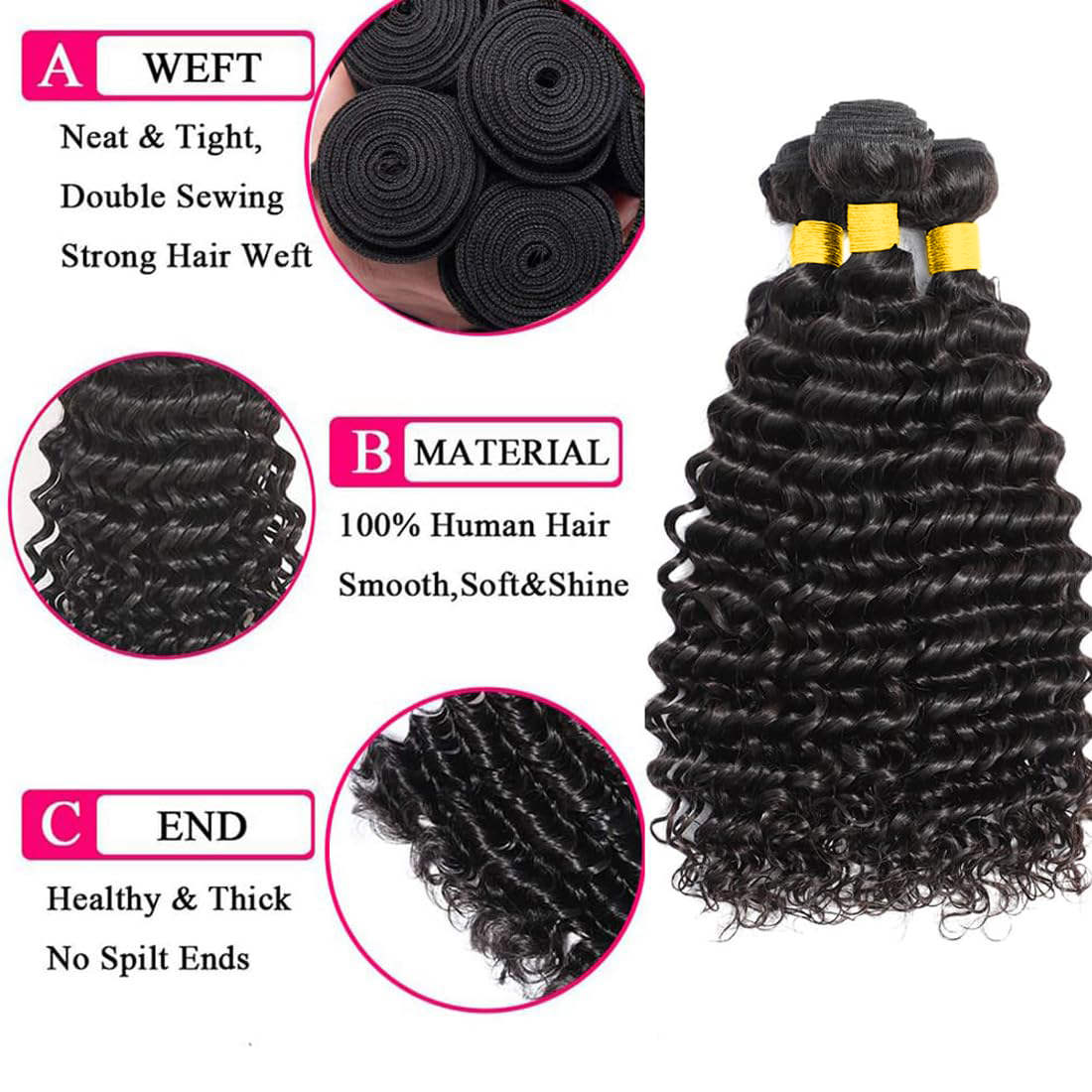 Human Hair Bundles with Closur - Deep Wave 3 Bundles With Closure review and price