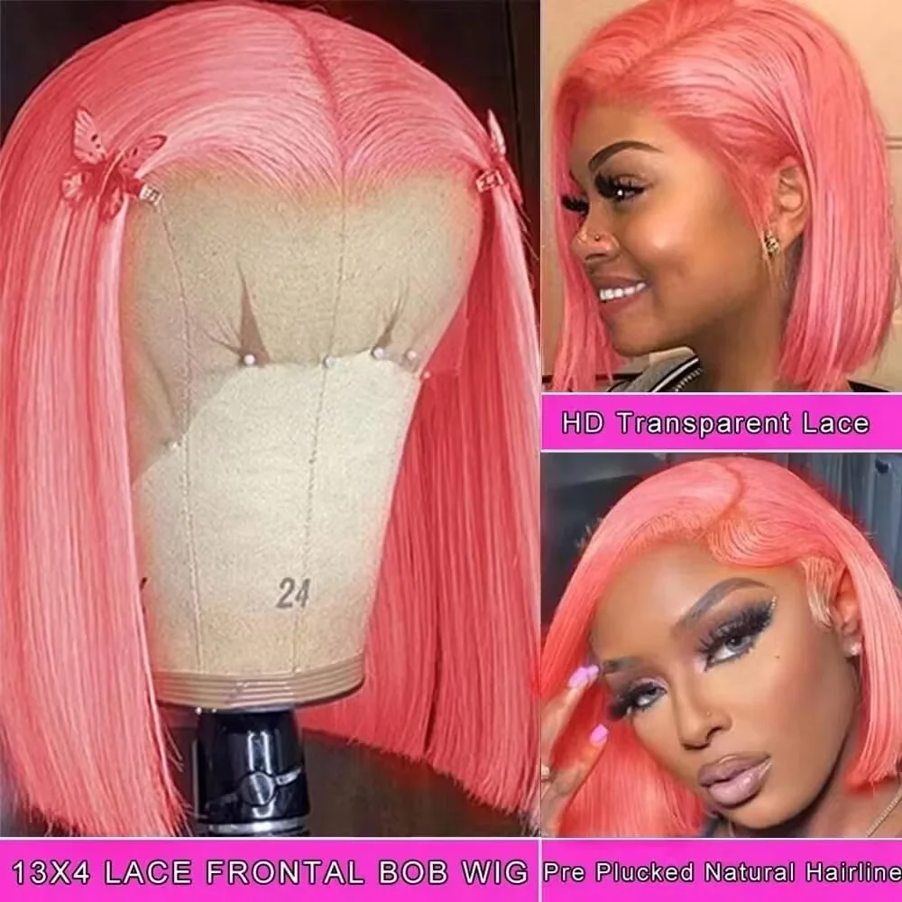 10Inch Pink Bob Wigs Human Hai - Pre Parted 13X4 Lace Front Bob Wig review and price