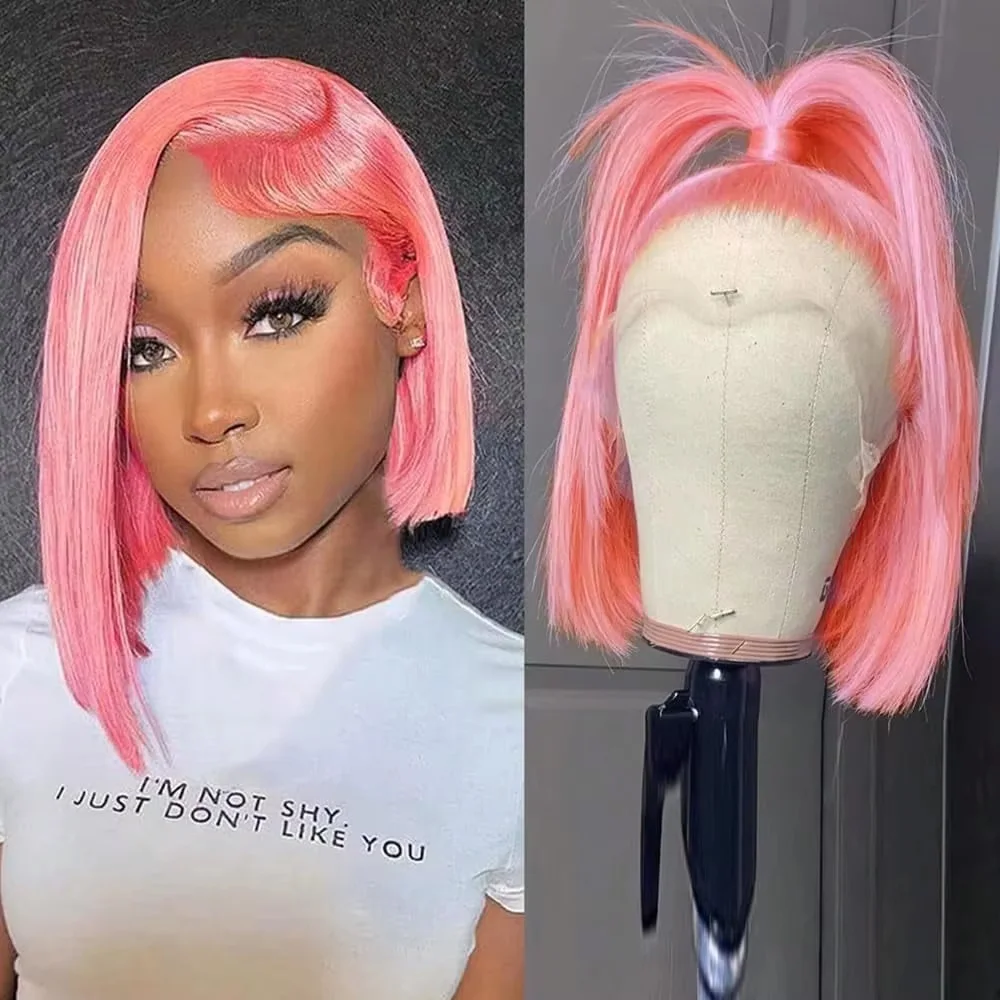 10Inch Pink Bob Wigs Human Hai - Pre Parted 13X4 Lace Front Bob Wig review and price