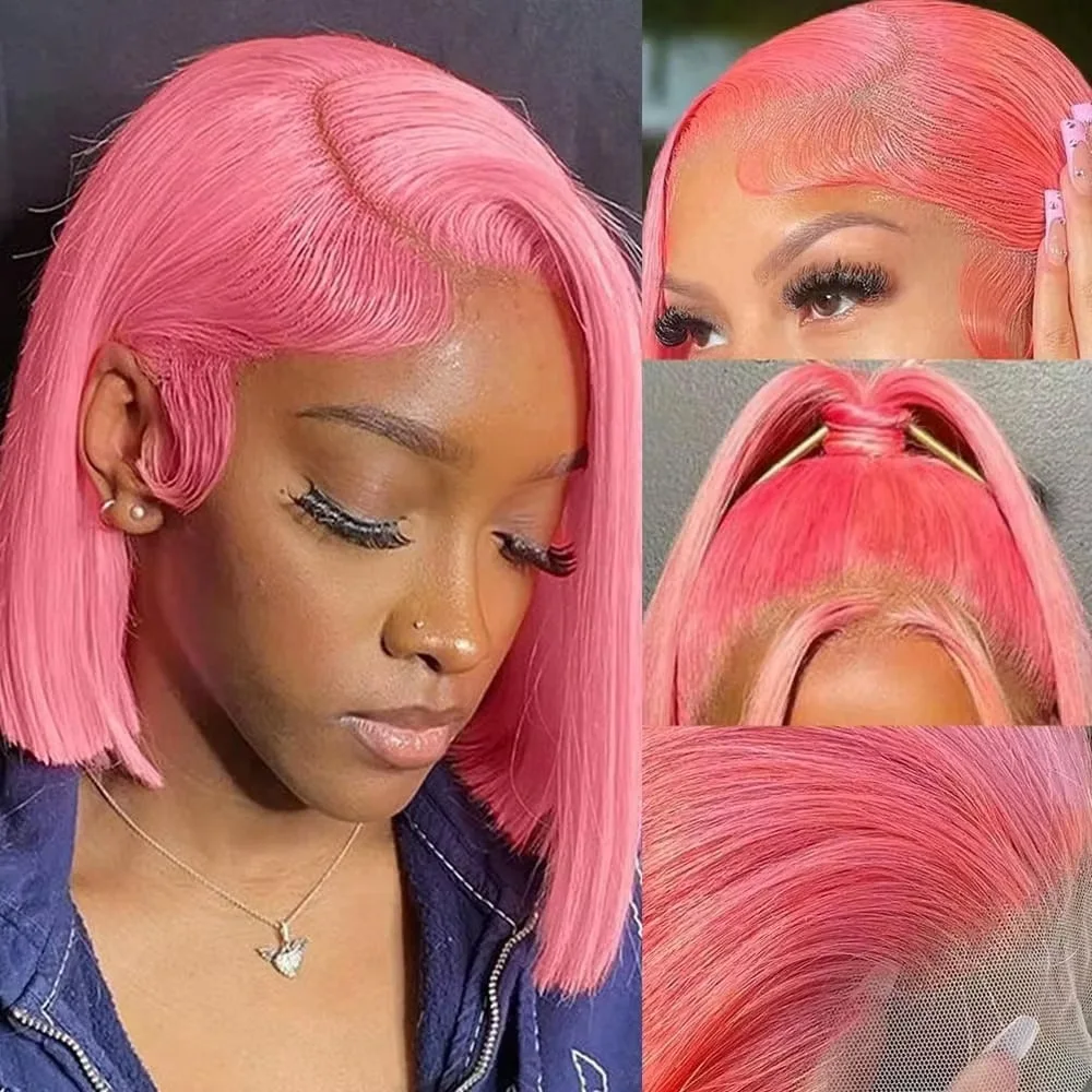 10Inch Pink Bob Wigs Human Hai - Pre Parted 13X4 Lace Front Bob Wig review and price
