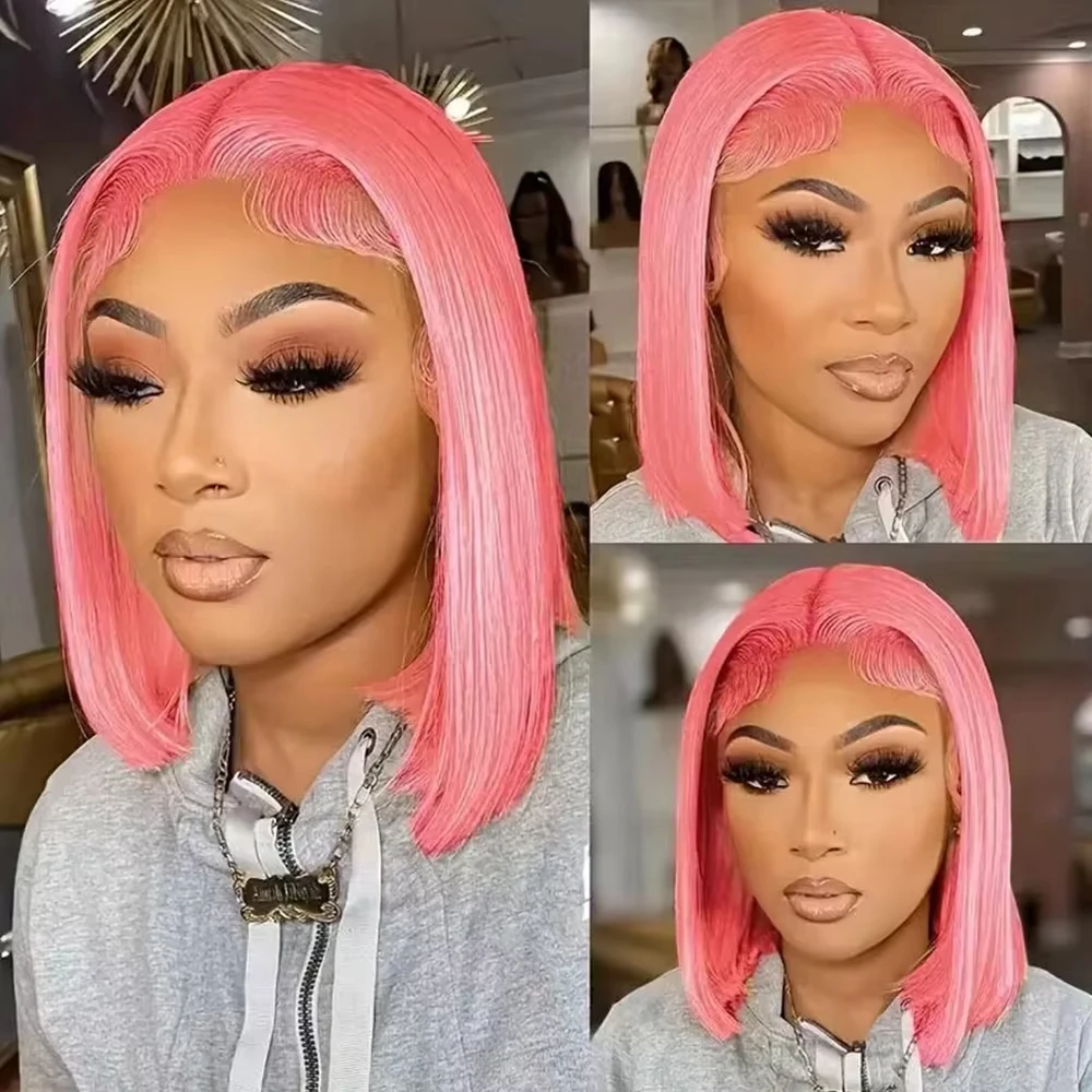 10Inch Pink Bob Wigs Human Hai - Pre Parted 13X4 Lace Front Bob Wig review and price